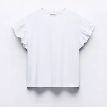 Футболка Zara Cotton With Ruffles, белый