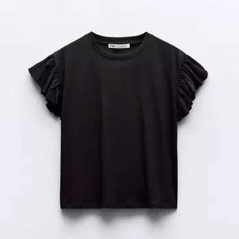 Футболка Zara Cotton With Ruffles, черный