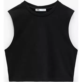 Футболка Zara Cropped Cotton, черный