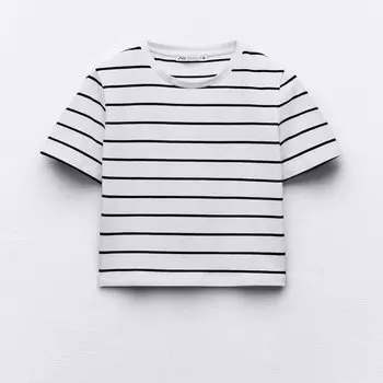 Футболка Zara Cropped Stretch, черно-белый
