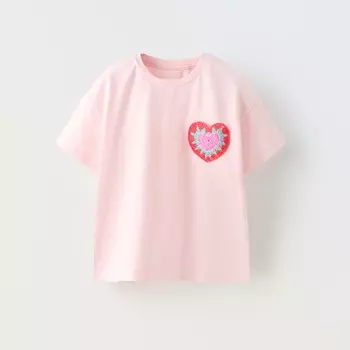 Футболка Zara Embroidered Crochet, светло-розовый