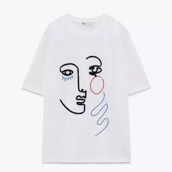 Футболка Zara Embroidered Silhouette, белый