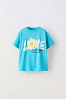 Футболка Zara Floral Crochet, бирюзовый