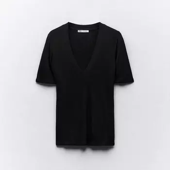 Футболка Zara Flowing V-neck, черный