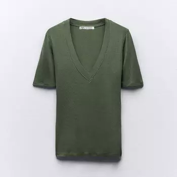 Футболка Zara Flowing V-neck, хаки