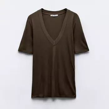Футболка Zara Flowing V-Neck, коричневый