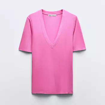 Футболка Zara Flowing V-Neck, розовый