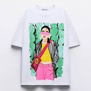 Футболка Zara Girl Print, белый