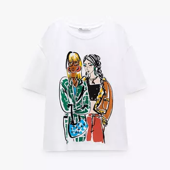 Футболка Zara Girls Print, белый