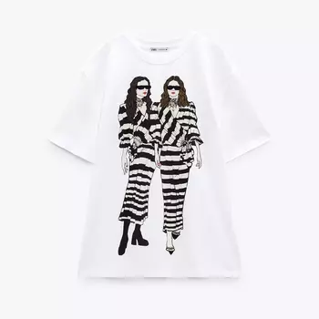 Футболка Zara Girls Print, белый
