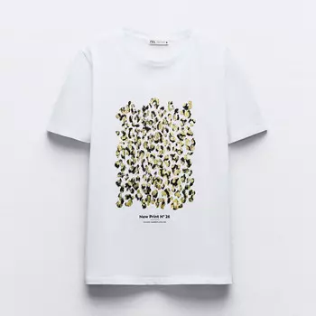 Футболка Zara Metallic, белый/коричневый