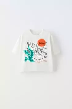 Футболка Zara Ocean Embroidery, кремовый