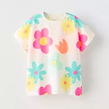 Футболка Zara Printed, белый/мультиколор