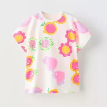 Футболка Zara Printed, бежевый/розовый