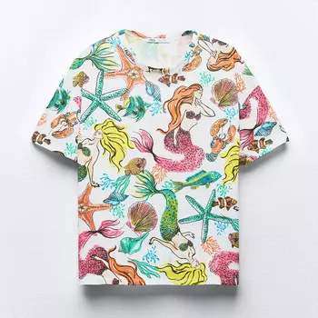 Футболка Zara Printed, разноцветный