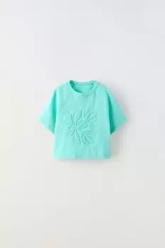 Футболка Zara Raised Embroidery, бирюзовый