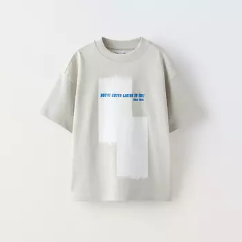 Футболка Zara Raised Slogan, серый/белый
