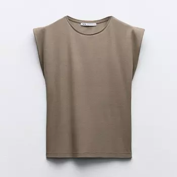 Футболка Zara Ribbed, серо-коричневый