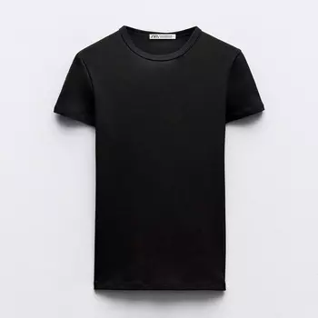 Футболка Zara Ribbed Short Sleeve, черный