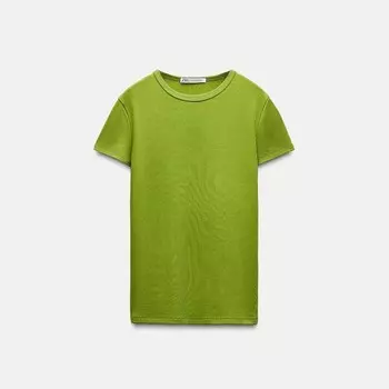 Футболка Zara Ribbed Short Sleeve, зеленый