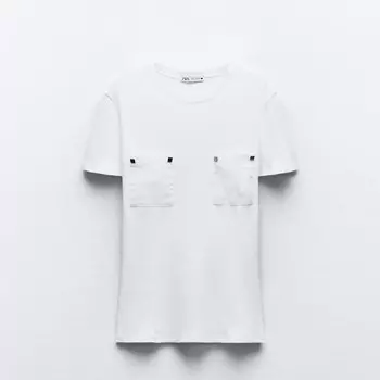 Футболка Zara Ribbed With Pockets, белый