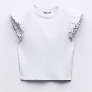 Футболка Zara Ribbed With Ruffles, белый
