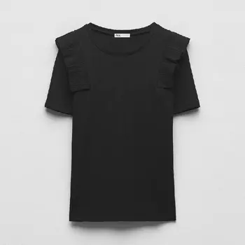 Футболка Zara Ribbed With Ruffles, черный