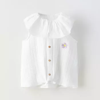 Футболка Zara Ruffled Knotted With Embroidery, белый