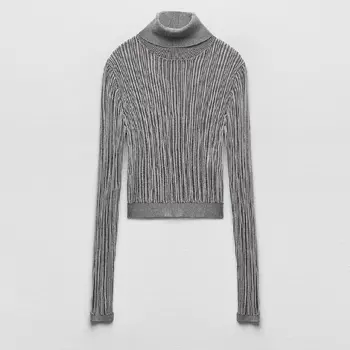 Футболка Zara Short Ribbed, кремовый/черный