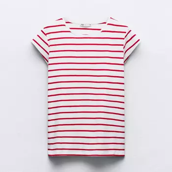 Футболка Zara Short Sleeve Cotton, красный/белый