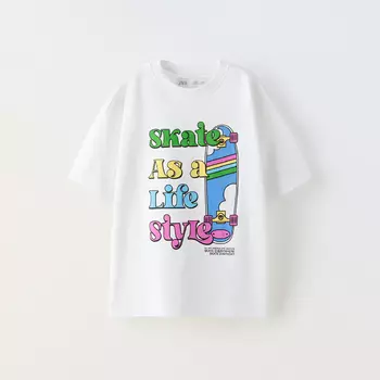 Футболка Zara Slogan Print, белый/мультиколор