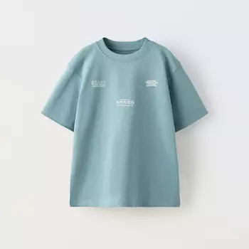 Футболка Zara Slogan Print, светло-голубой