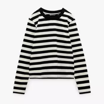 Футболка Zara Striped, черный/белый