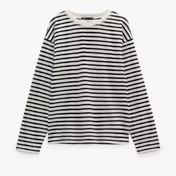 Футболка Zara Striped Oversize, белый/черный