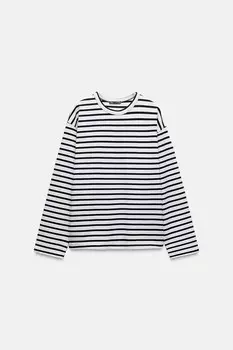 Футболка Zara Striped Oversize, белый/черный