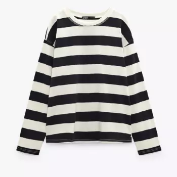 Футболка Zara Striped Oversize, черный/белый