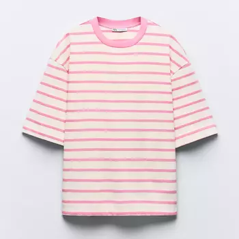 Футболка Zara Striped Oversize, розовый/белый