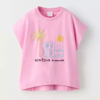 Футболка Zara Summer Camp Cord Embroidery, розовый
