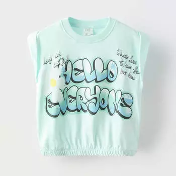 Футболка Zara Summer Camp Elasticated Graffiti, светло-зеленый