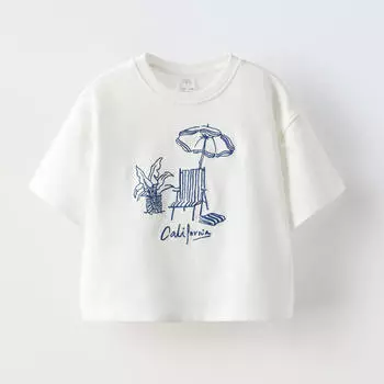 Футболка Zara Summer Camp Embroidered Chair And Umbrella, белый