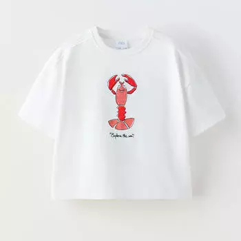 Футболка Zara Summer Camp Embroidered Lobster, белый