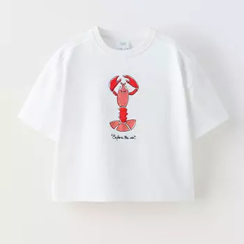Футболка Zara Summer Camp Embroidered Lobster, белый