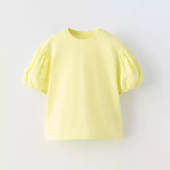 Футболка Zara Summer Camp Embroidered Puff Sleeve, желтый