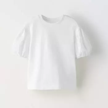 Футболка Zara Summer Camp Embroidered Puff Sleeve, белый