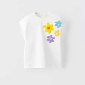 Футболка Zara Summer Camp Floral Appliqu, белый