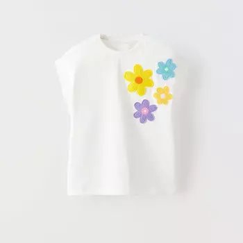 Футболка Zara Summer Camp Floral Appliqu, белый