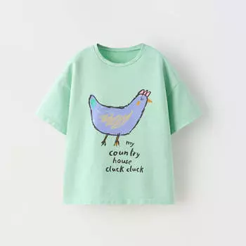 Футболка Zara Summer Camp Hen Print, светло-зеленый