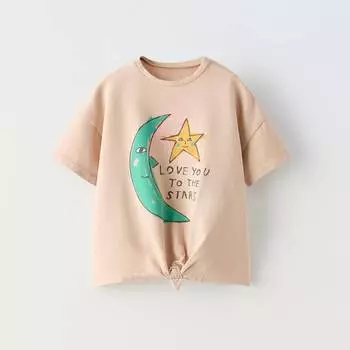 Футболка Zara Summer Camp Knotted Moon And Star Print, бежевый