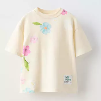 Футболка Zara Summer Camp Label Print, бежевый