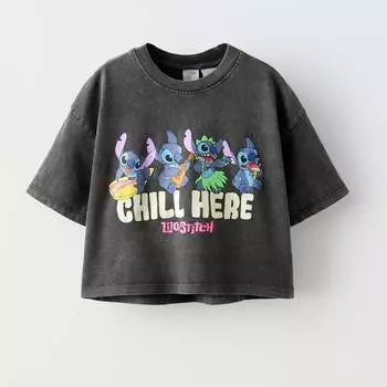 Футболка Zara Summer Camp Lilo & Stitch Disney Faded-effect, темно-серый